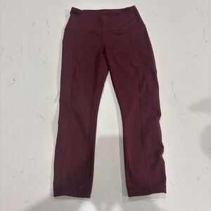Yogalicious Lux Womens XS Maroon High Waist Crop Leggings with Pockets Burgundy
